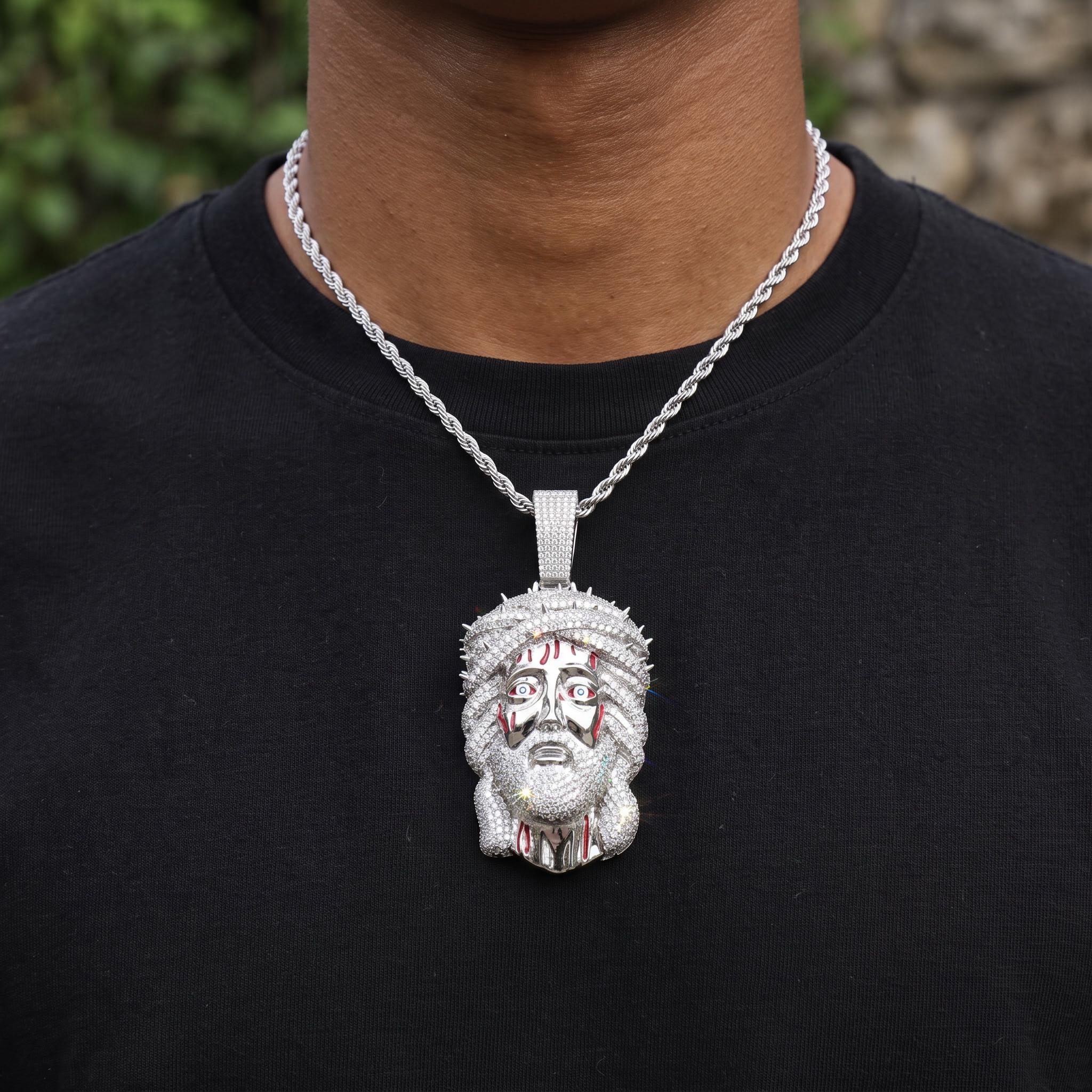 Iced Out Thorned Blood Jesus Pendant Iced Out Thorned Blood Jesus Pendant