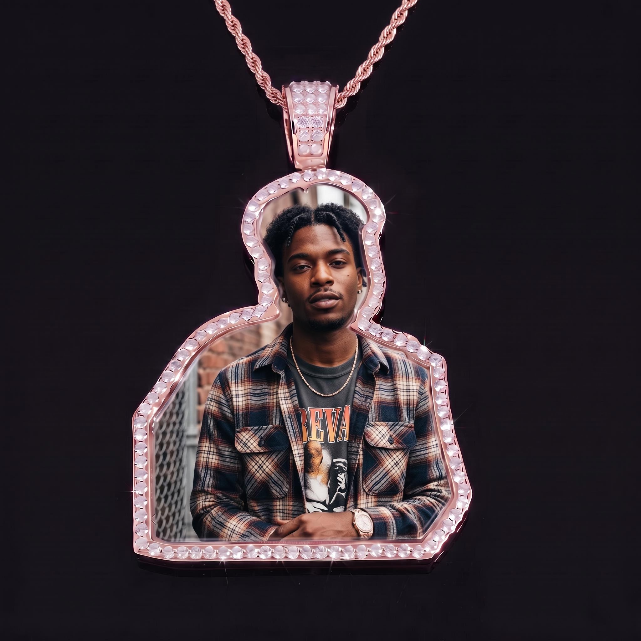 Iced Out Custom-Cut Photo Pendant Iced Out Custom-Cut Photo Pendant