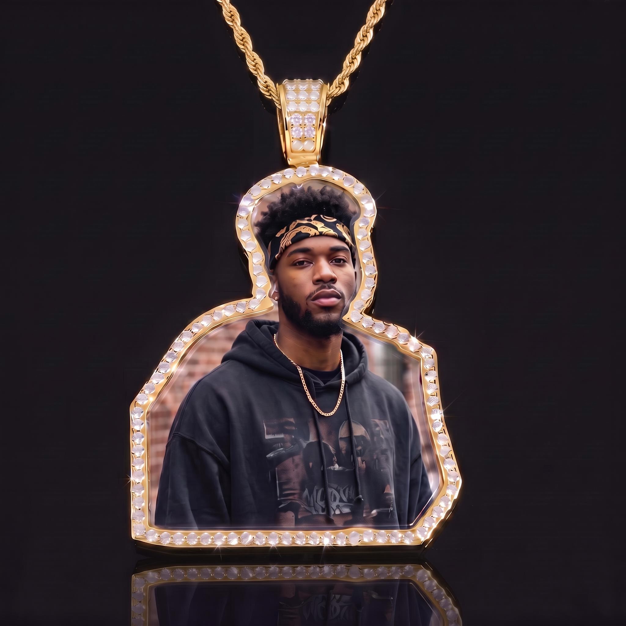 Iced Out Custom-Cut Photo Pendant Iced Out Custom-Cut Photo Pendant