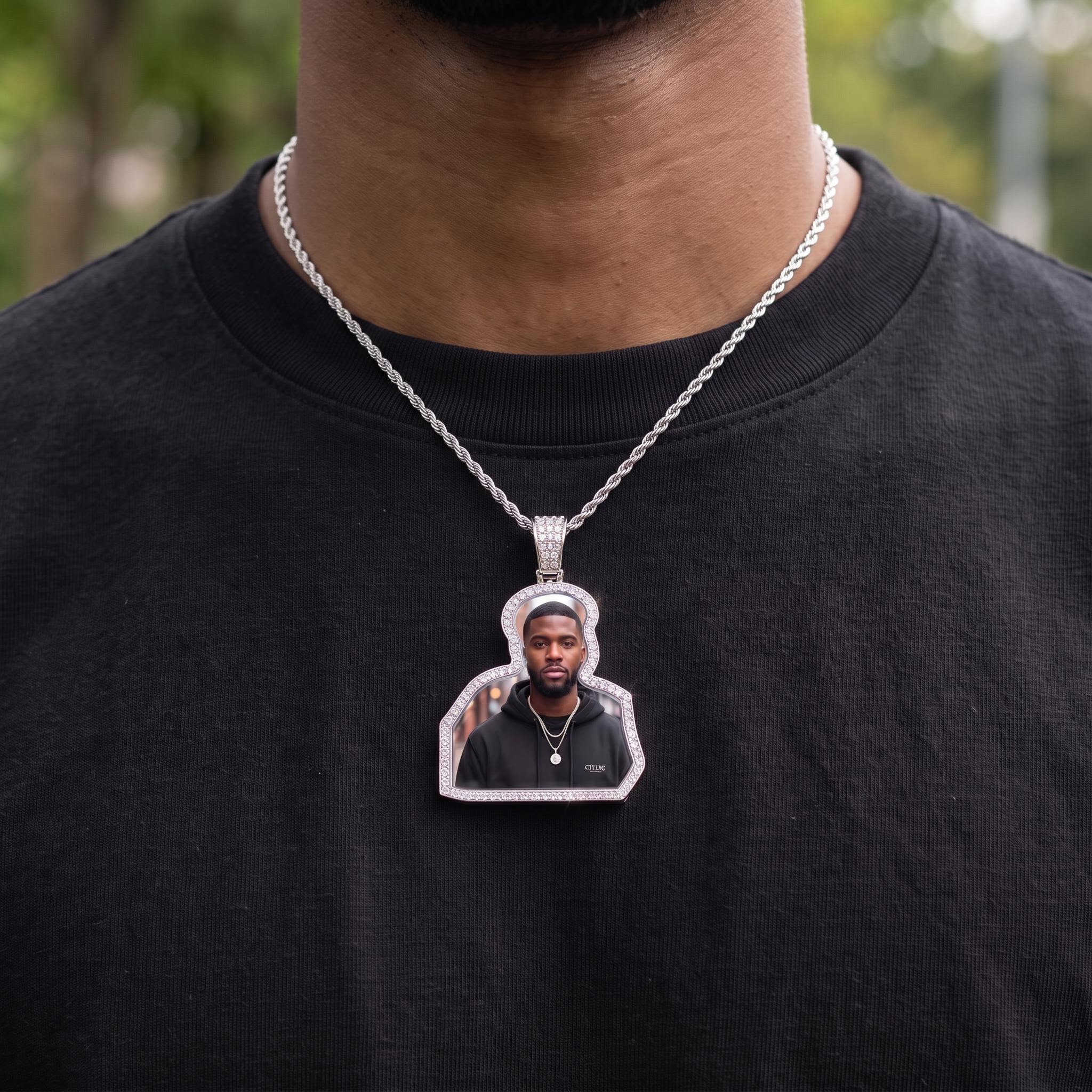 Iced Out Custom-Cut Photo Pendant Iced Out Custom-Cut Photo Pendant