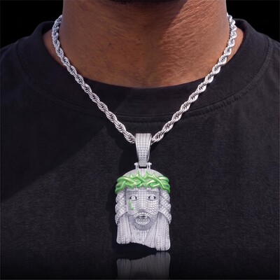 Iced Out Glow In the Dark Jesus Pendant