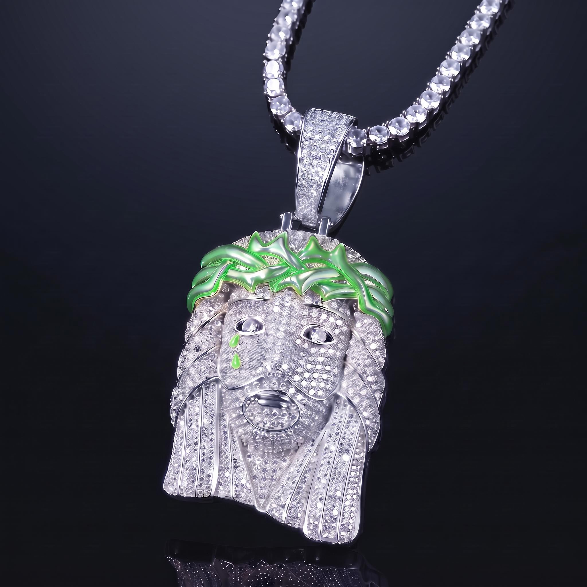 Iced Out Glow In the Dark Jesus Pendant Iced Out Glow In the Dark Jesus Pendant