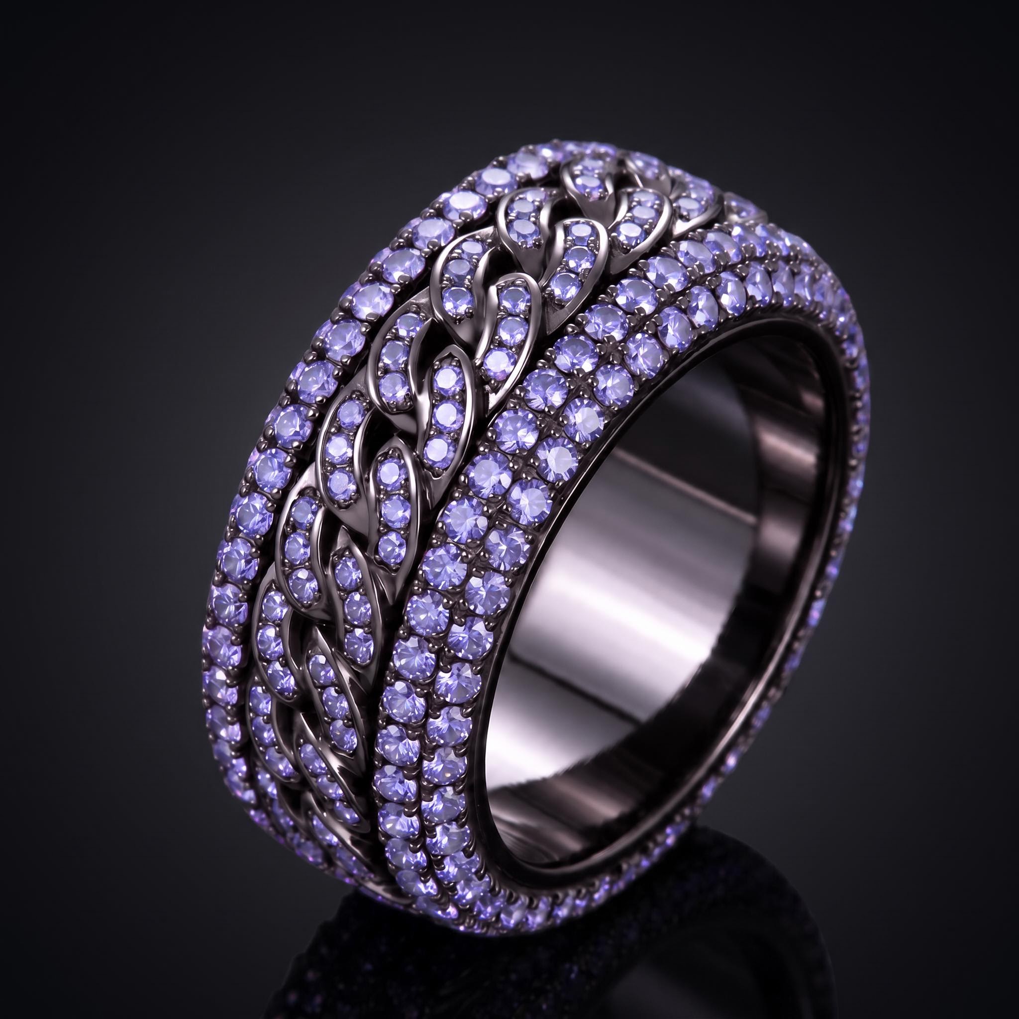 Iced Out Purple Cuban Link Spinner Ring