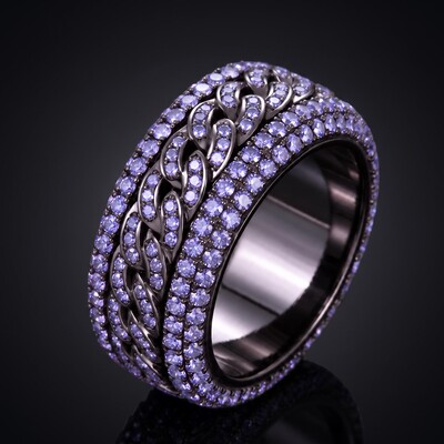 Iced Out Purple Cuban Link Spinner Ring
