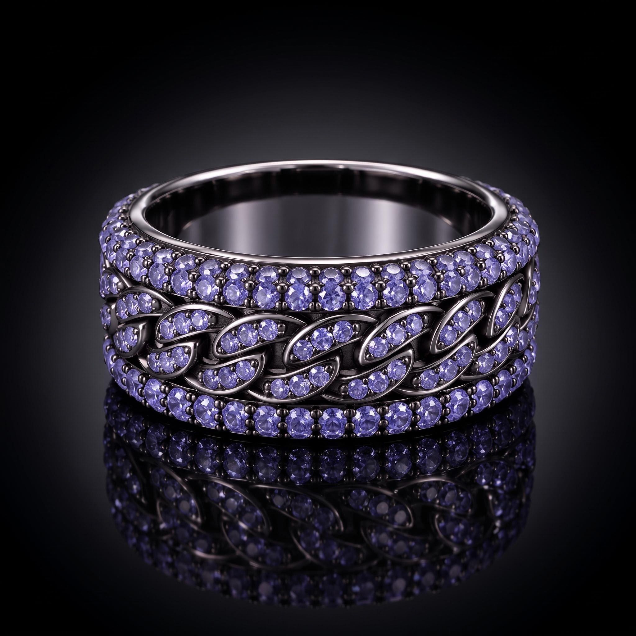 Iced Out Purple Cuban Link Spinner Ring