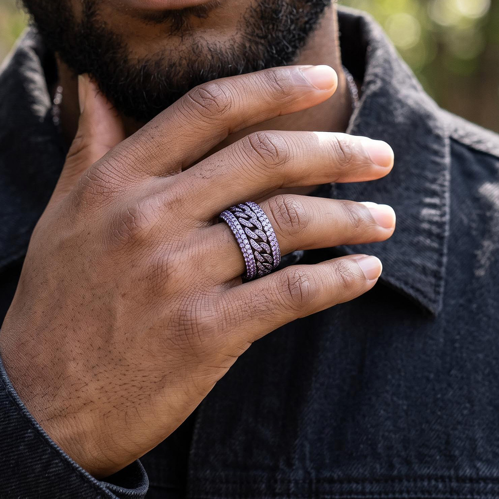 Iced Out Purple Cuban Link Spinner Ring