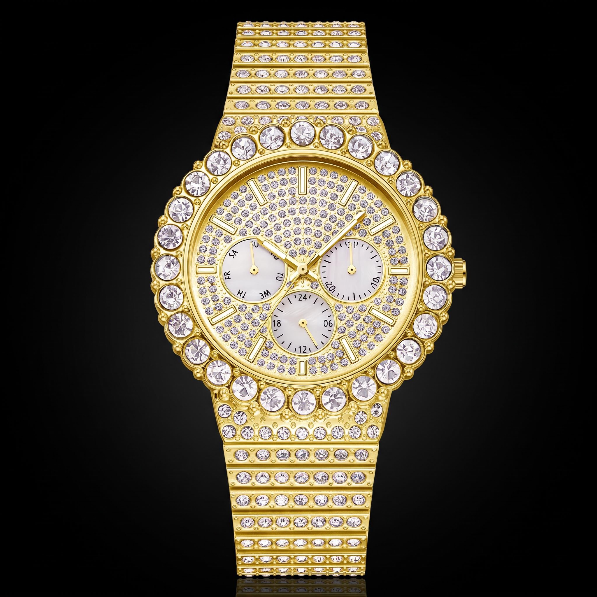 Iced Out Round Cut Luminous Men's Watch in Gold Iced Out Round Cut Luminous Men's Watch in Gold