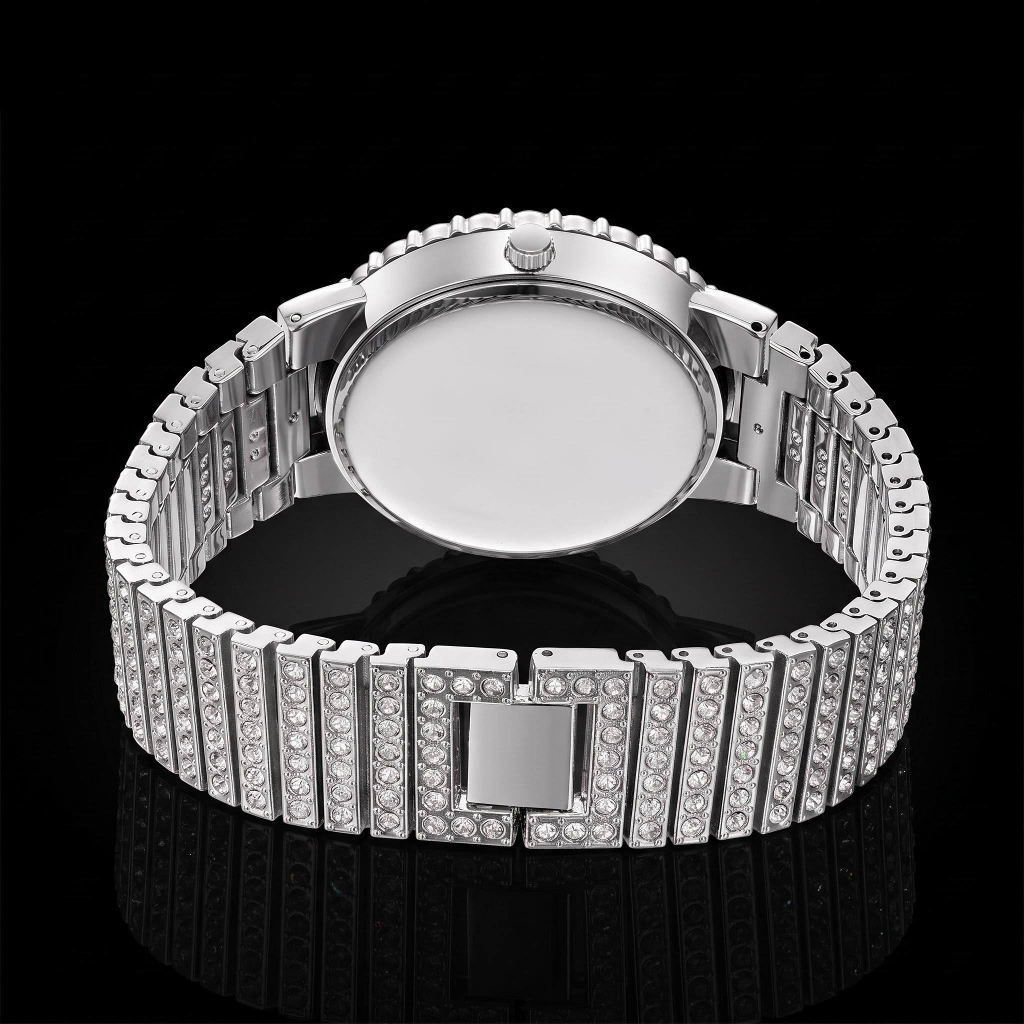 Iced Out Round Cut Luminous Men's Watch in White Gold