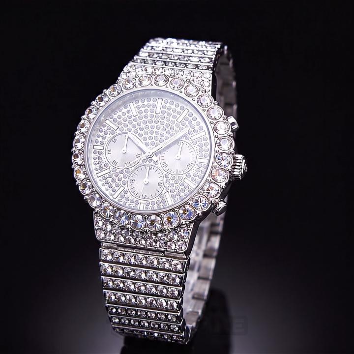 Iced Out Round Cut Luminous Men's Watch in White Gold
