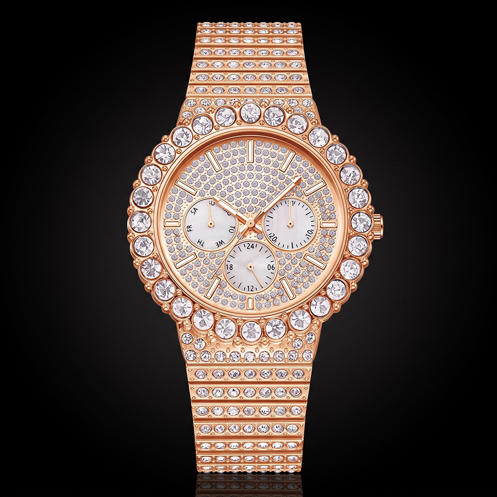 Iced Out Round Cut Luminous Men's Watch in Rose Gold Iced Out Round Cut Luminous Men's Watch in Rose Gold