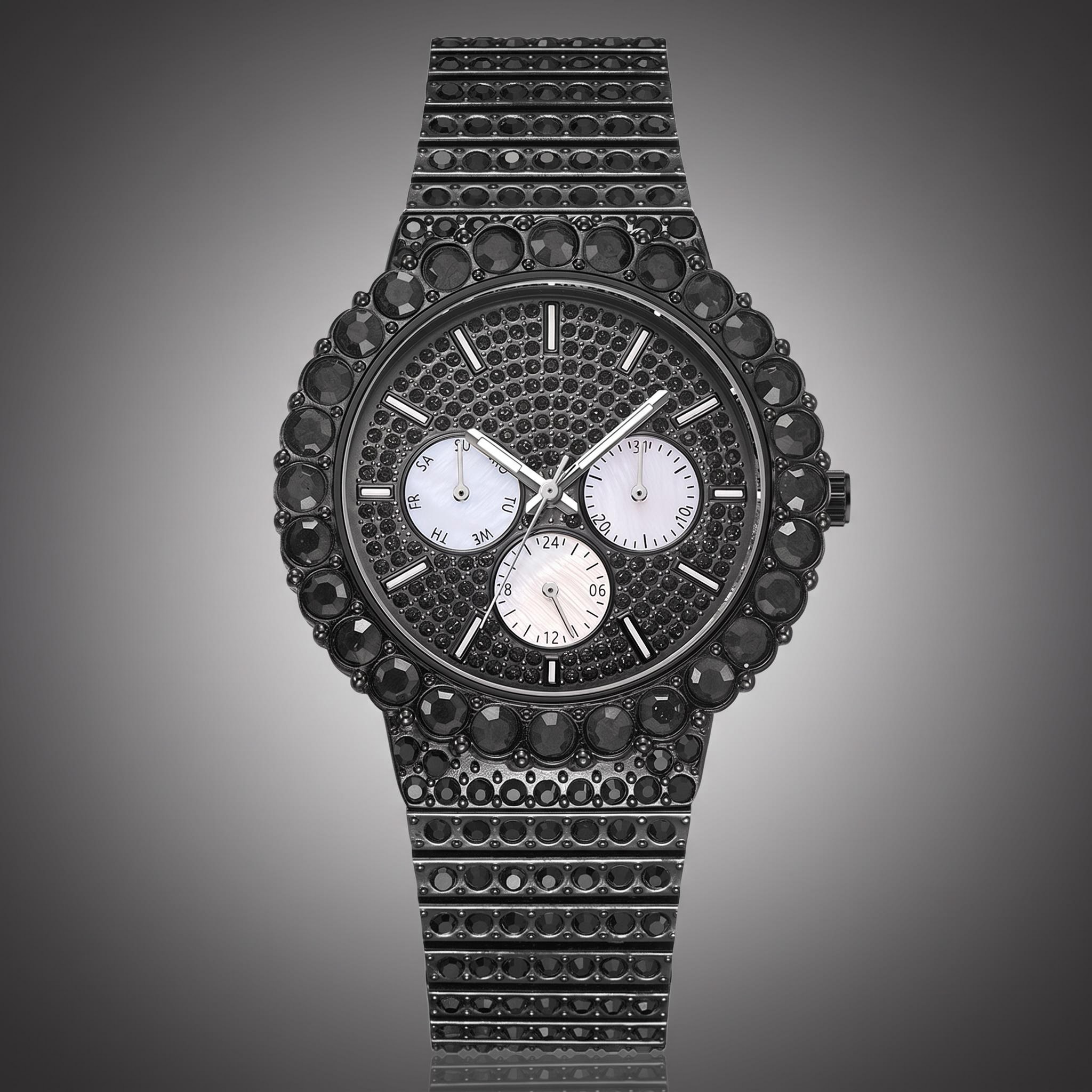 Iced Out Round Cut Luminous Men's Watch in Black Iced Out Round Cut Luminous Men's Watch in Black