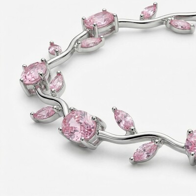 1.2ct CTW Vine-Inspired Pink Oval Cut & Marquise Cut S925 Silver Bracelet