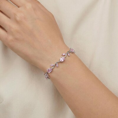 1.2ct. tw. Vine-Inspired Pink Oval Cut & Marquise Cut S925 Silver Bracelet