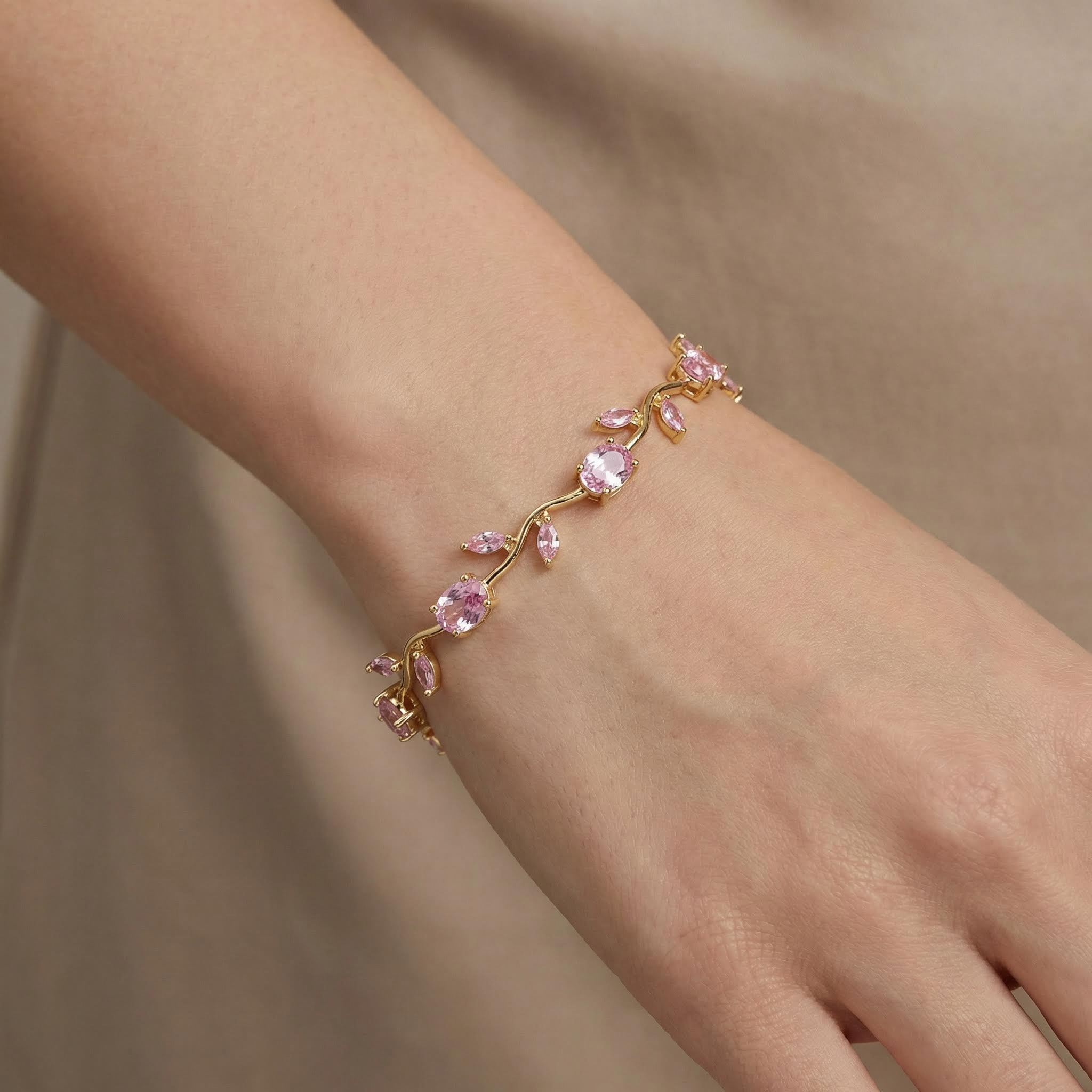 1.2ct CTW Vine-Inspired Pink Oval Cut & Marquise Cut S925 Silver Bracelet 1.2ct CTW Vine-Inspired Pink Oval Cut & Marquise Cut S925 Silver Bracelet