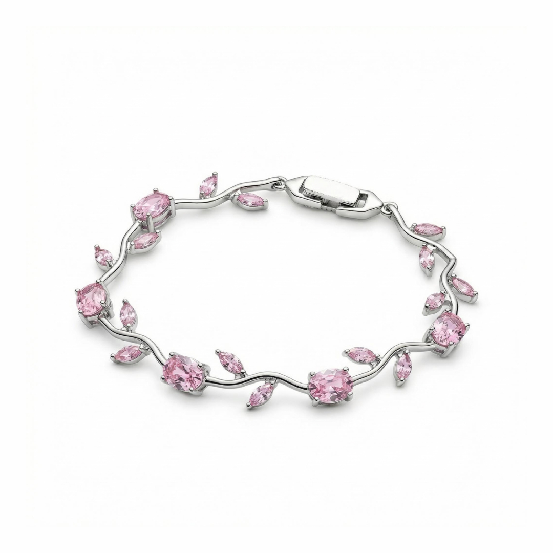 1.2ct CTW Vine-Inspired Pink Oval Cut & Marquise Cut S925 Silver Bracelet 1.2ct CTW Vine-Inspired Pink Oval Cut & Marquise Cut S925 Silver Bracelet