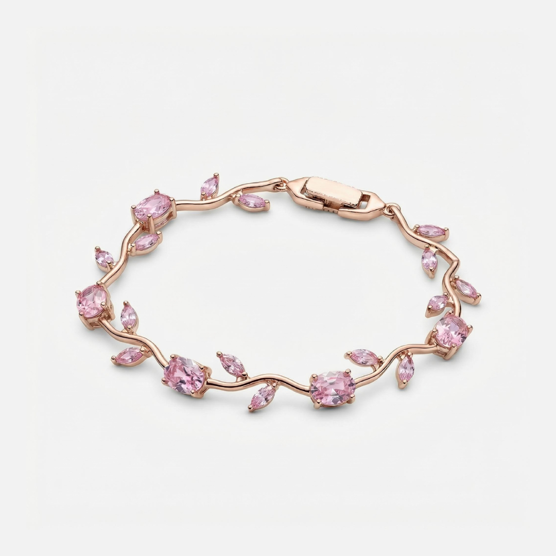 1.2ct CTW Vine-Inspired Pink Oval Cut & Marquise Cut S925 Silver Bracelet 1.2ct CTW Vine-Inspired Pink Oval Cut & Marquise Cut S925 Silver Bracelet