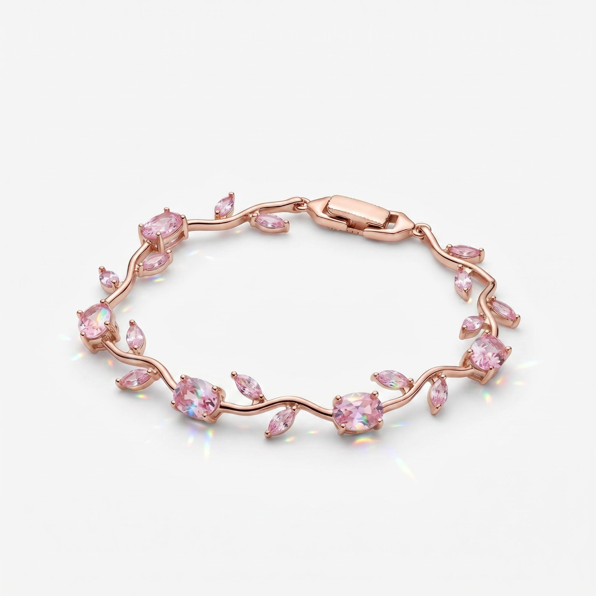 8.96ct. tw. Vine-Inspired Pink Oval Cut & Marquise Cut S925 Silver Bracelet 8.96ct. tw. Vine-Inspired Pink Oval Cut & Marquise Cut S925 Silver Bracelet