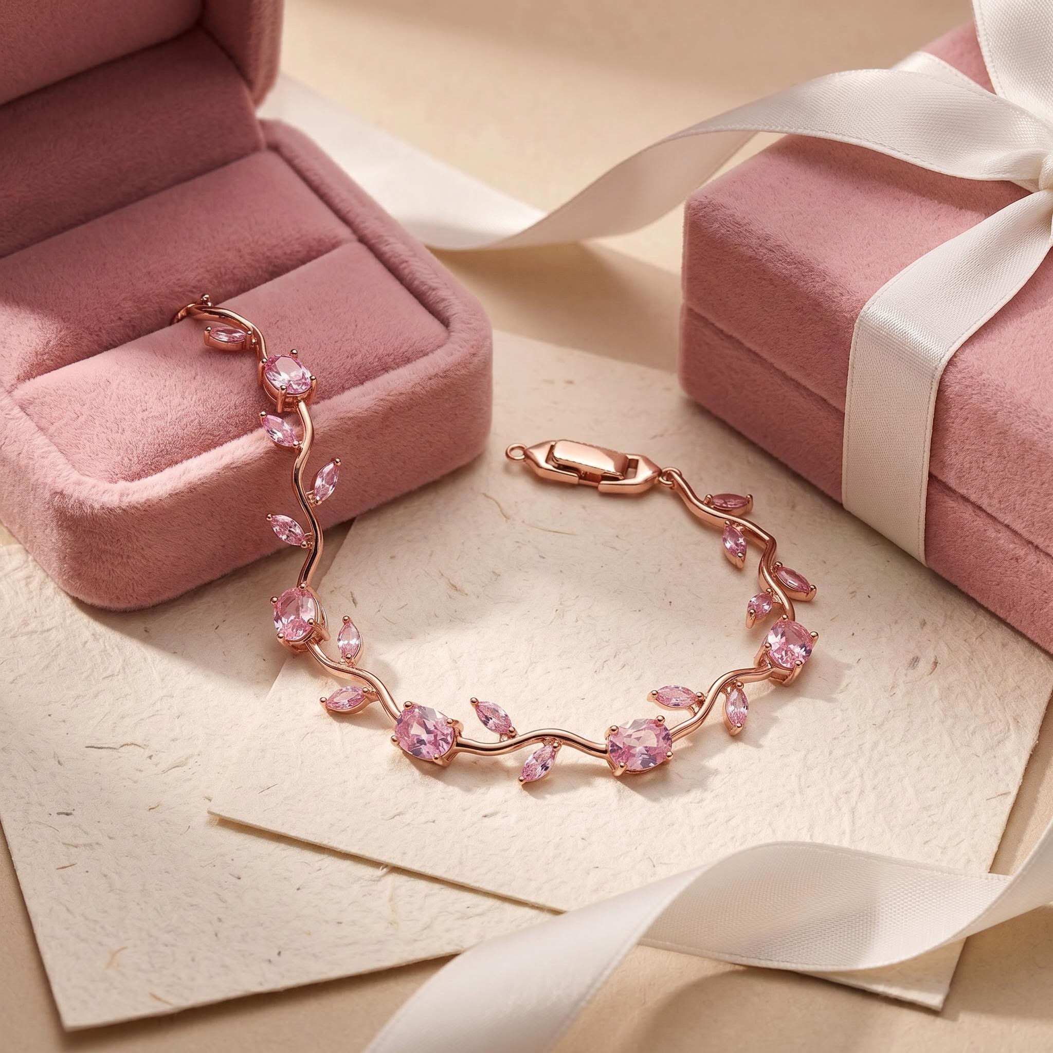 8.96ct. tw. Vine-Inspired Pink Oval Cut & Marquise Cut S925 Silver Bracelet 8.96ct. tw. Vine-Inspired Pink Oval Cut & Marquise Cut S925 Silver Bracelet