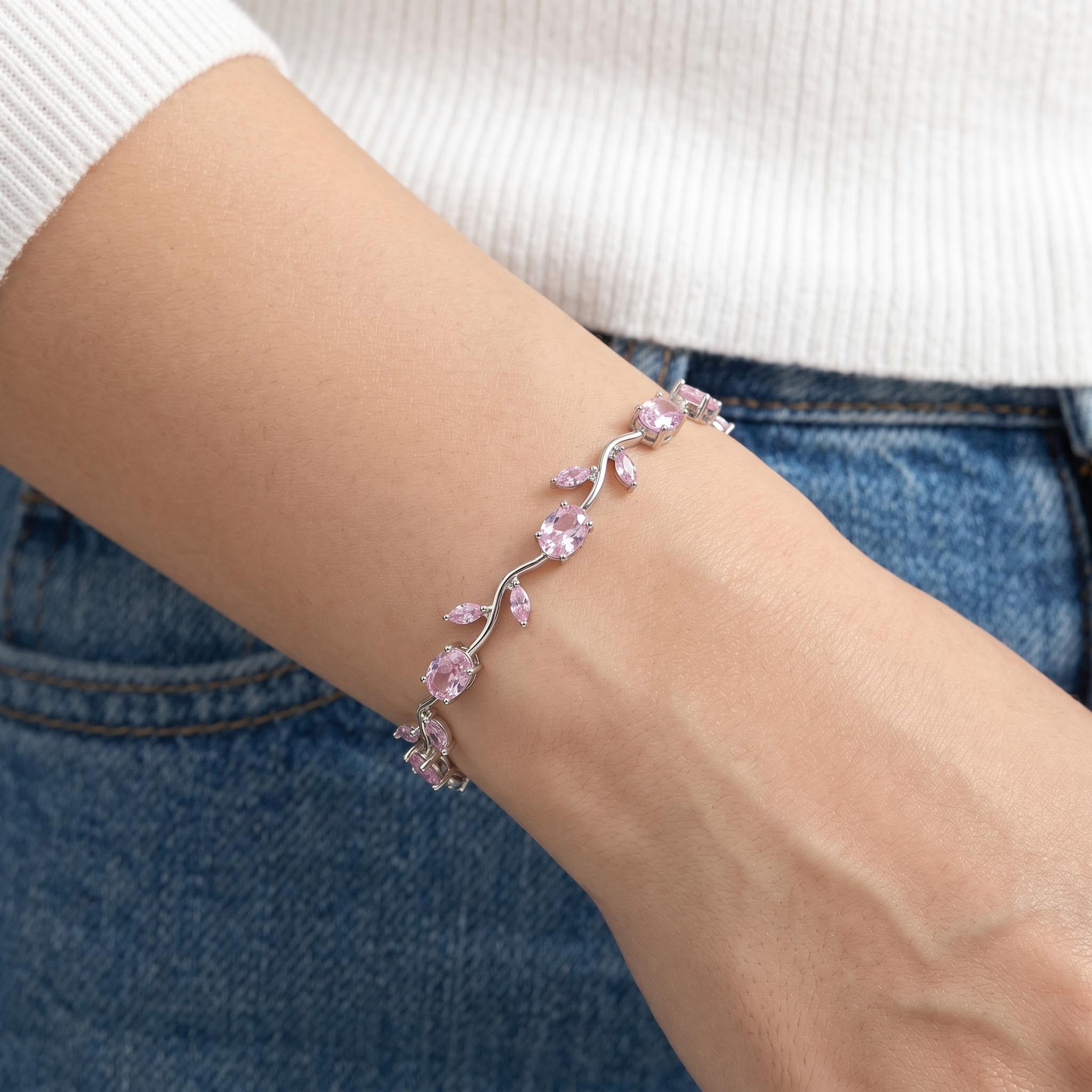 8.96ct. tw. Vine-Inspired Pink Oval Cut & Marquise Cut S925 Silver Bracelet 8.96ct. tw. Vine-Inspired Pink Oval Cut & Marquise Cut S925 Silver Bracelet