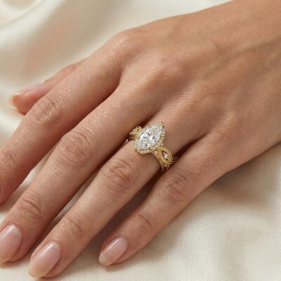 4.07ct. tw. Vintage Twisted Marquise Cut VVS Moissanite S925 Silver Engagement Ring