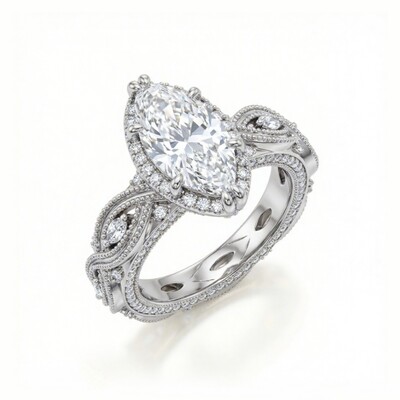 4.07ct. tw. Vintage Twisted Marquise Cut VVS Moissanite S925 Silver Engagement Ring