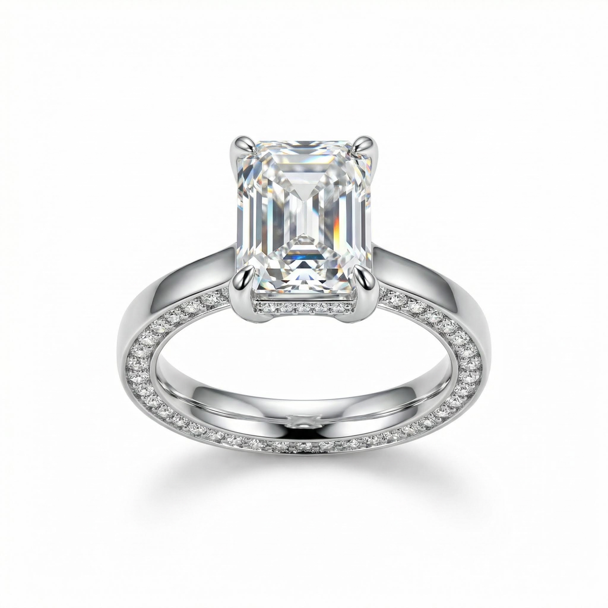 10.96ct CTW Halo-set Emerald Cut VVS Moissanite S925 Silver Engagement Ring