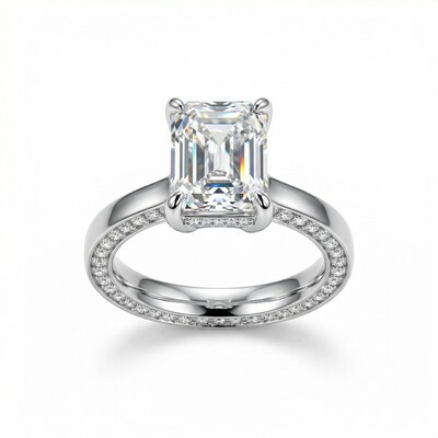 10.96ct CTW Halo-set Emerald Cut VVS Moissanite S925 Silver Engagement Ring