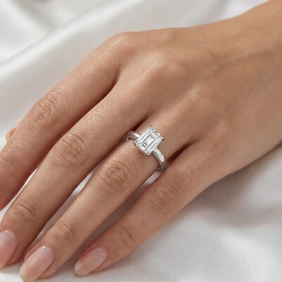 10.96ct. tw. Halo-set Emerald Cut VVS Moissanite S925 Silver Engagement Ring