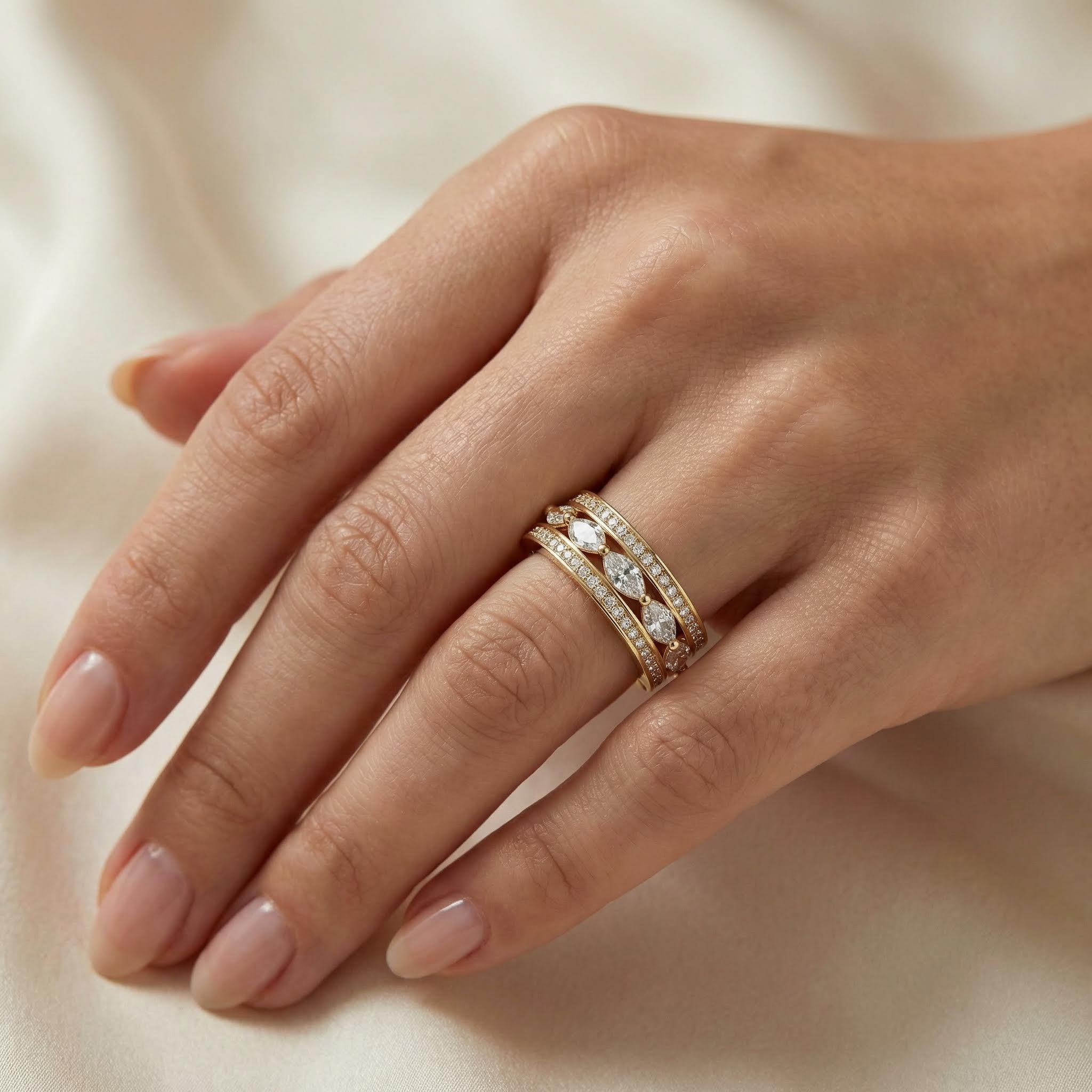 1.66ct CTW 3-in-1 Double-band Marquise Cut VVS Moissanite S925 Silver Ring 1.66ct CTW 3-in-1 Double-band Marquise Cut VVS Moissanite S925 Silver Ring