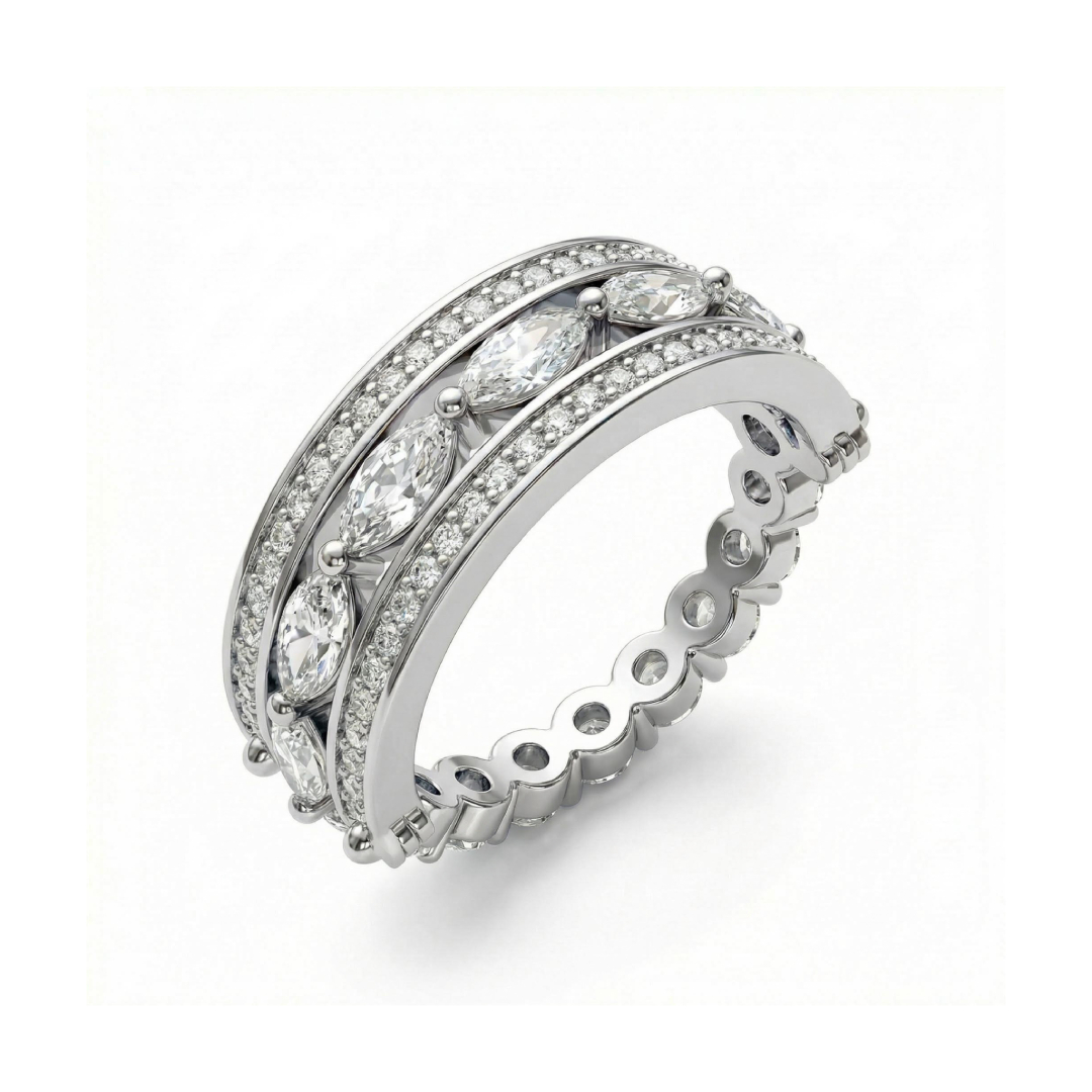 1.66ct CTW 3-in-1 Double-band Marquise Cut VVS Moissanite S925 Silver Ring 1.66ct CTW 3-in-1 Double-band Marquise Cut VVS Moissanite S925 Silver Ring