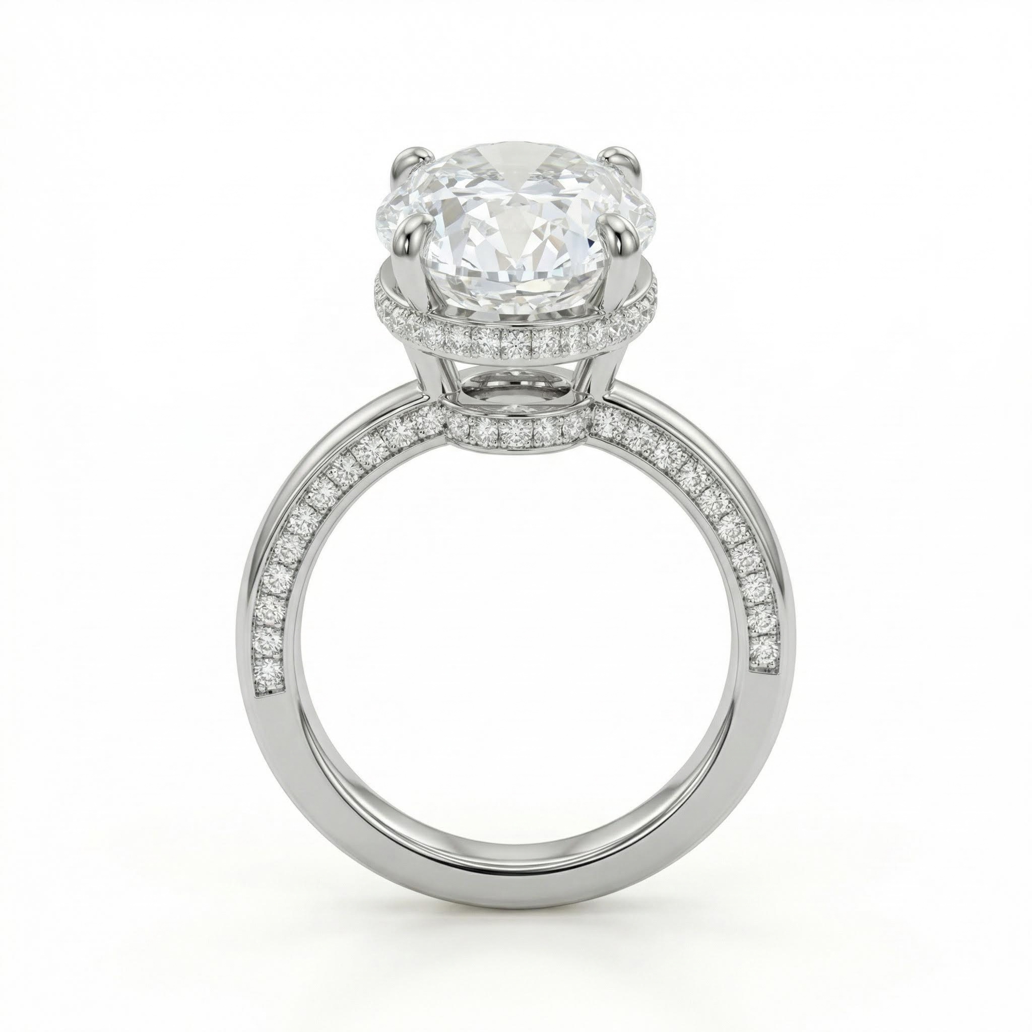 10.54ct CTW Oval Cut Halo Pavé-Set VVS Moissanite S925 Silver Engagement Ring