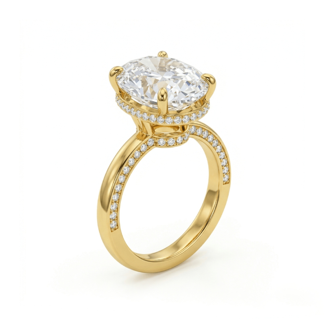 10.54ct CTW Oval Cut Halo Pavé-Set VVS Moissanite S925 Silver Engagement Ring