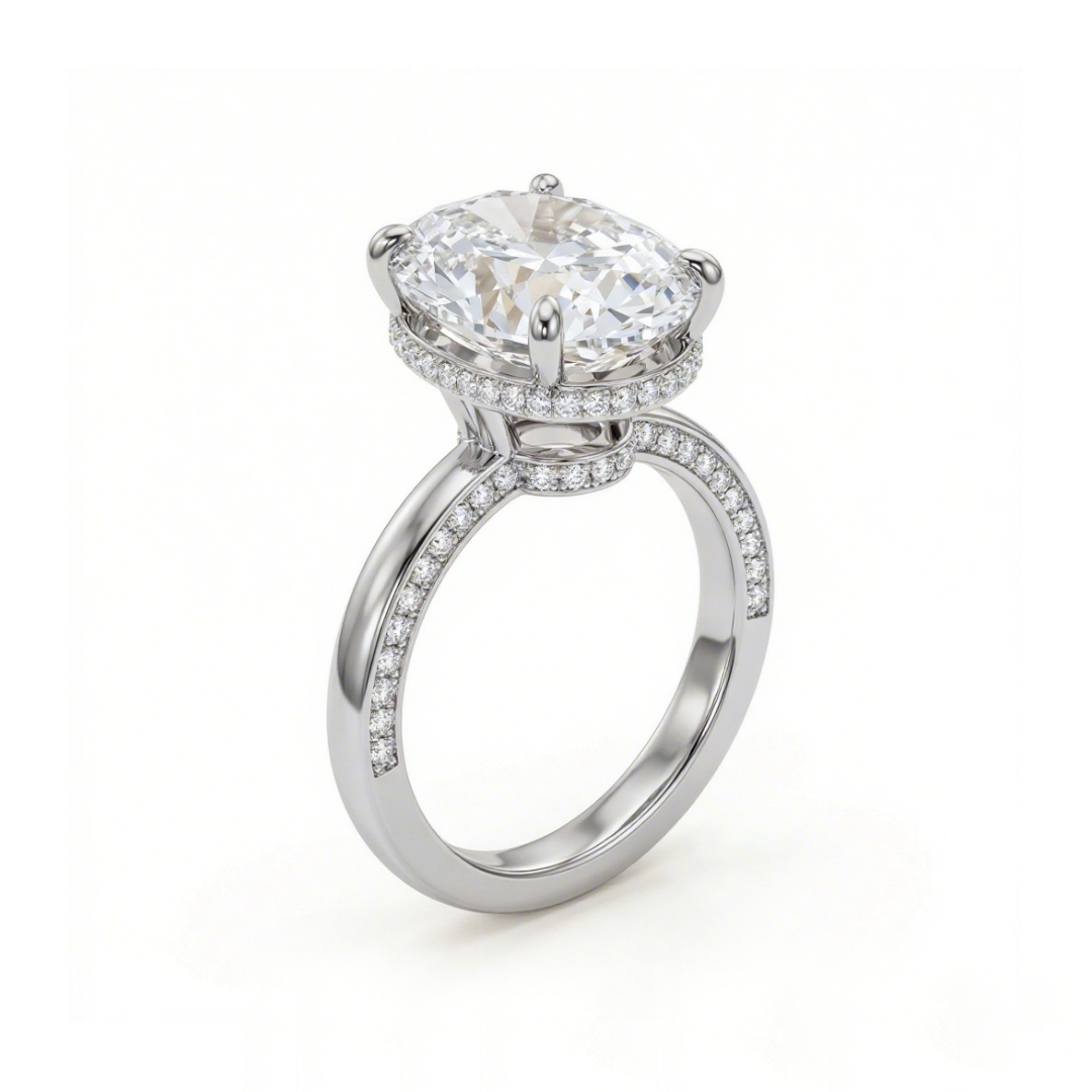 10.54ct CTW Oval Cut Halo Pavé-Set VVS Moissanite S925 Silver Engagement Ring