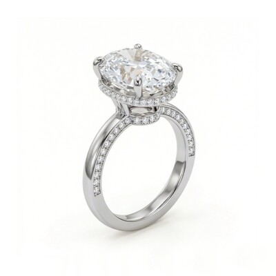 10.54ct CTW Oval Cut Halo Pavé-Set VVS Moissanite S925 Silver Engagement Ring