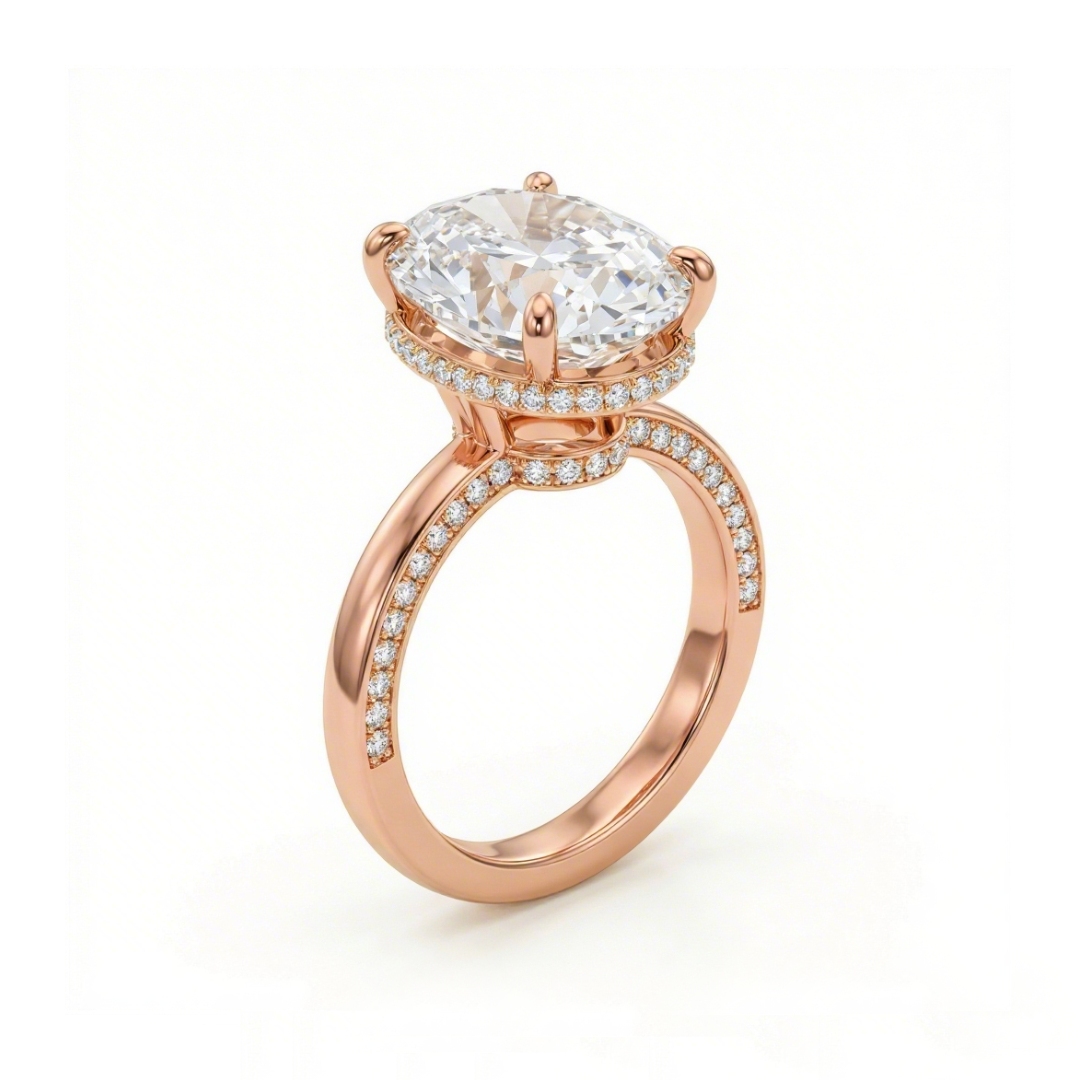 10.54ct CTW Oval Cut Halo Pavé-Set VVS Moissanite S925 Silver Engagement Ring