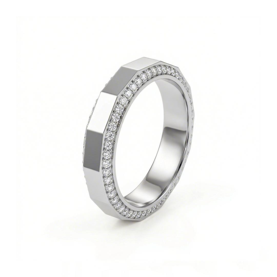 Bevelled Geo-Facetted VVS Moissanite S925 Silver Wedding Ring Bevelled Geo-Facetted VVS Moissanite S925 Silver Wedding Ring