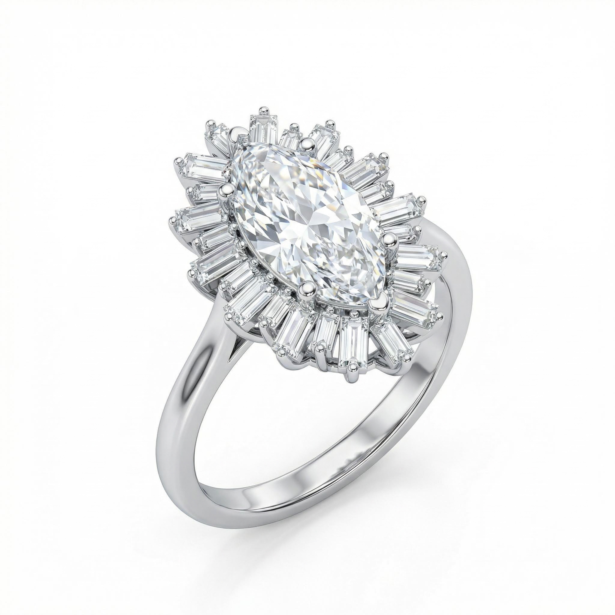 3.2ct CTW Halo-Set Marquise Cut & Baguette Cut VVS Moissanite S925 Silver Engagement Ring 3.2ct CTW Halo-Set Marquise Cut & Baguette Cut VVS Moissanite S925 Silver Engagement Ring