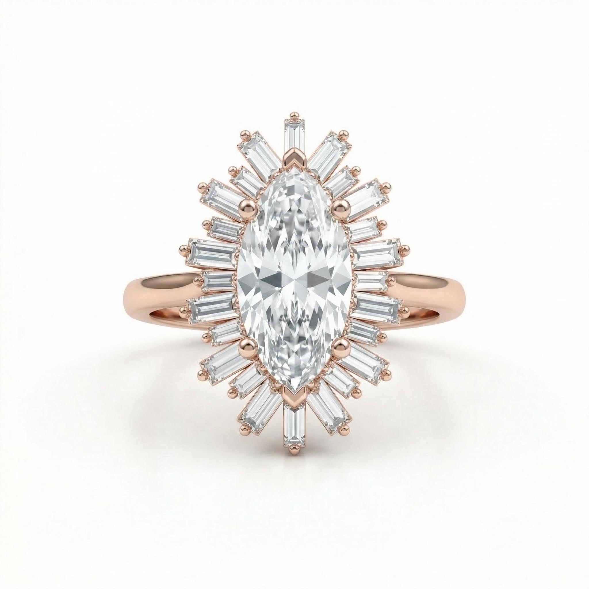 3.2ct CTW Halo-Set Marquise Cut & Baguette Cut VVS Moissanite S925 Silver Engagement Ring 3.2ct CTW Halo-Set Marquise Cut & Baguette Cut VVS Moissanite S925 Silver Engagement Ring