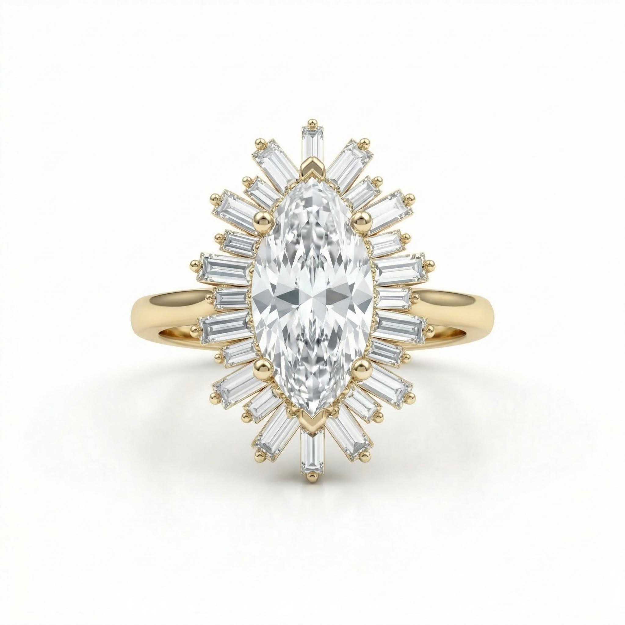 3.2ct CTW Halo-Set Marquise Cut & Baguette Cut VVS Moissanite S925 Silver Engagement Ring 3.2ct CTW Halo-Set Marquise Cut & Baguette Cut VVS Moissanite S925 Silver Engagement Ring