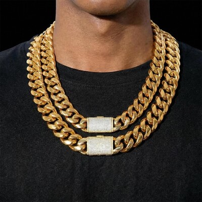 20mm/22mm Iced Clasp Cuban Chain in Gold