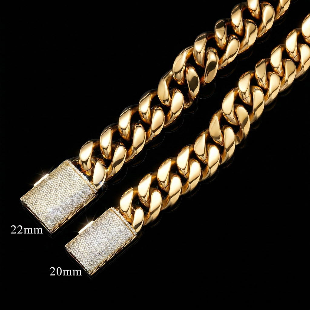 20mm/22mm Iced Clasp Cuban Chain in Gold 20mm/22mm Iced Clasp Cuban Chain in Gold