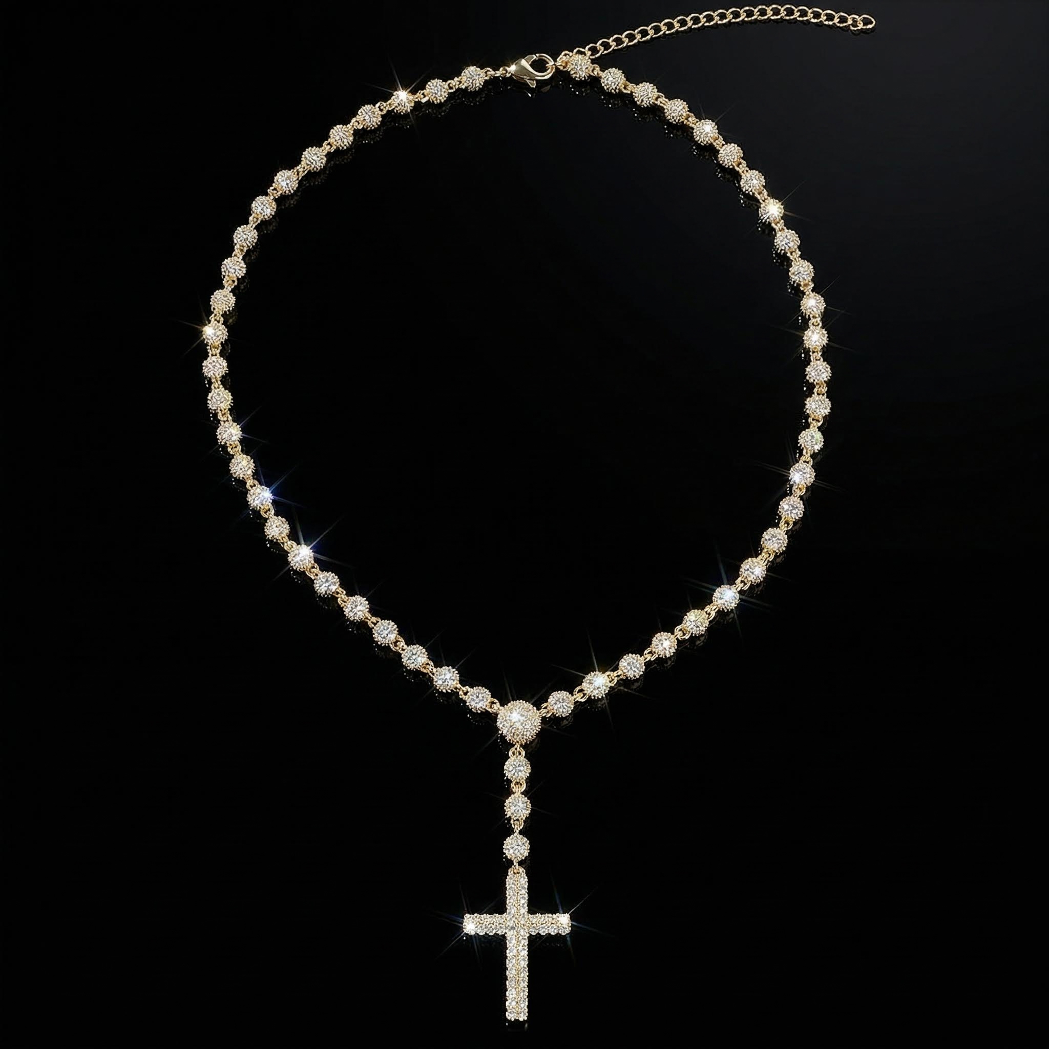 Iced Out Beads Cross Necklace Iced Out Beads Cross Necklace