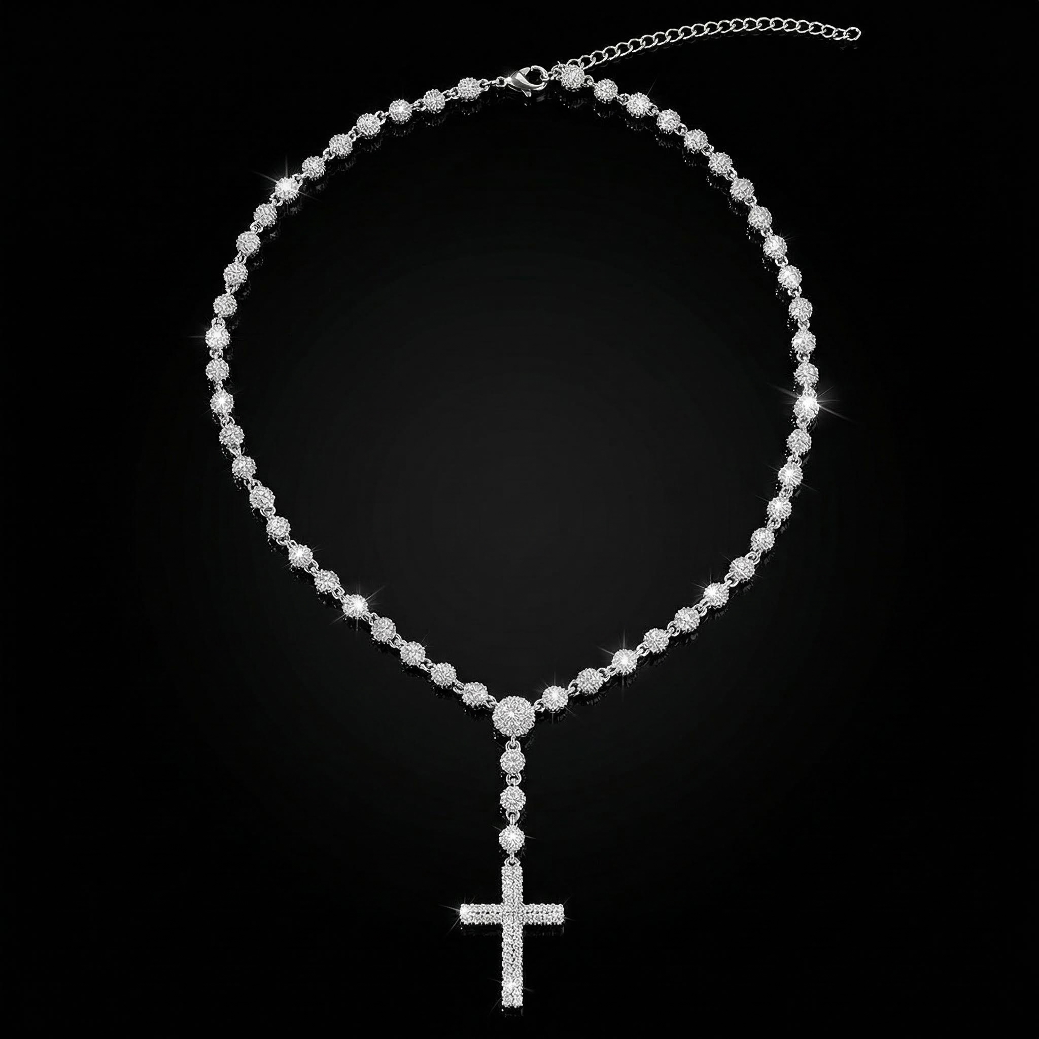 Iced Out Beads Cross Necklace Iced Out Beads Cross Necklace
