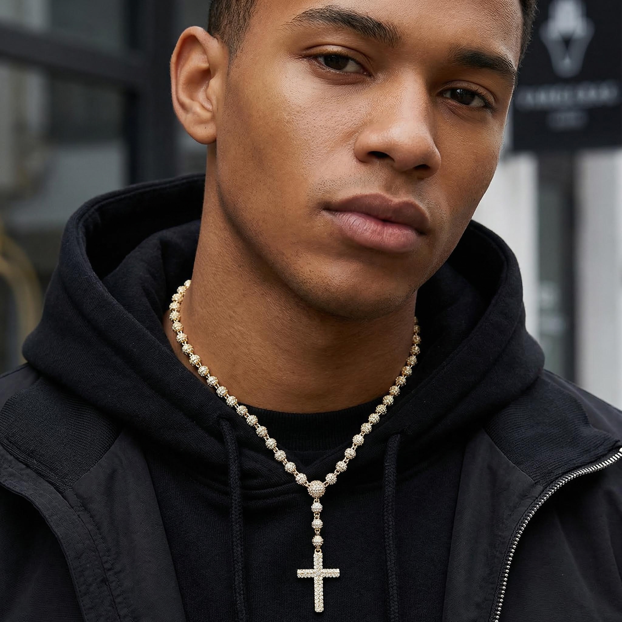 Iced Out Beads Cross Necklace Iced Out Beads Cross Necklace