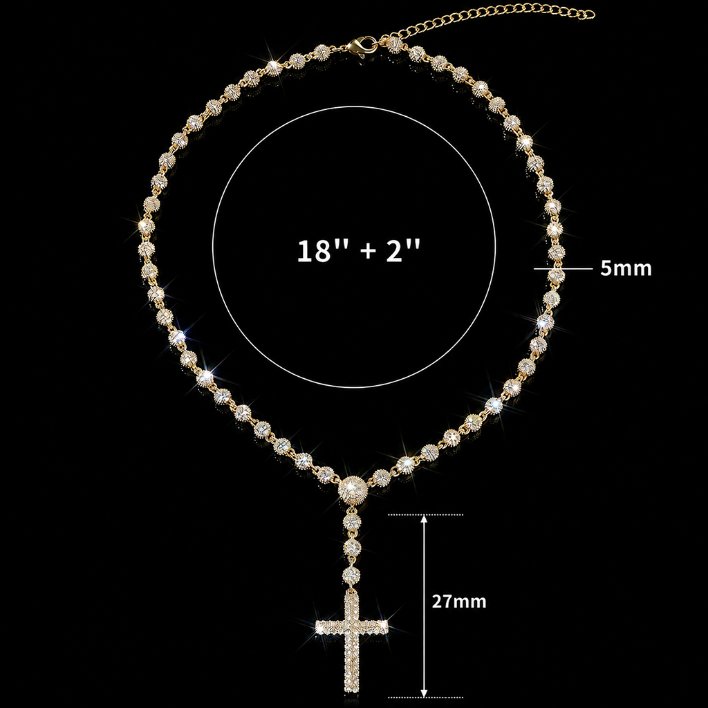Iced Out Beads Cross Necklace Iced Out Beads Cross Necklace