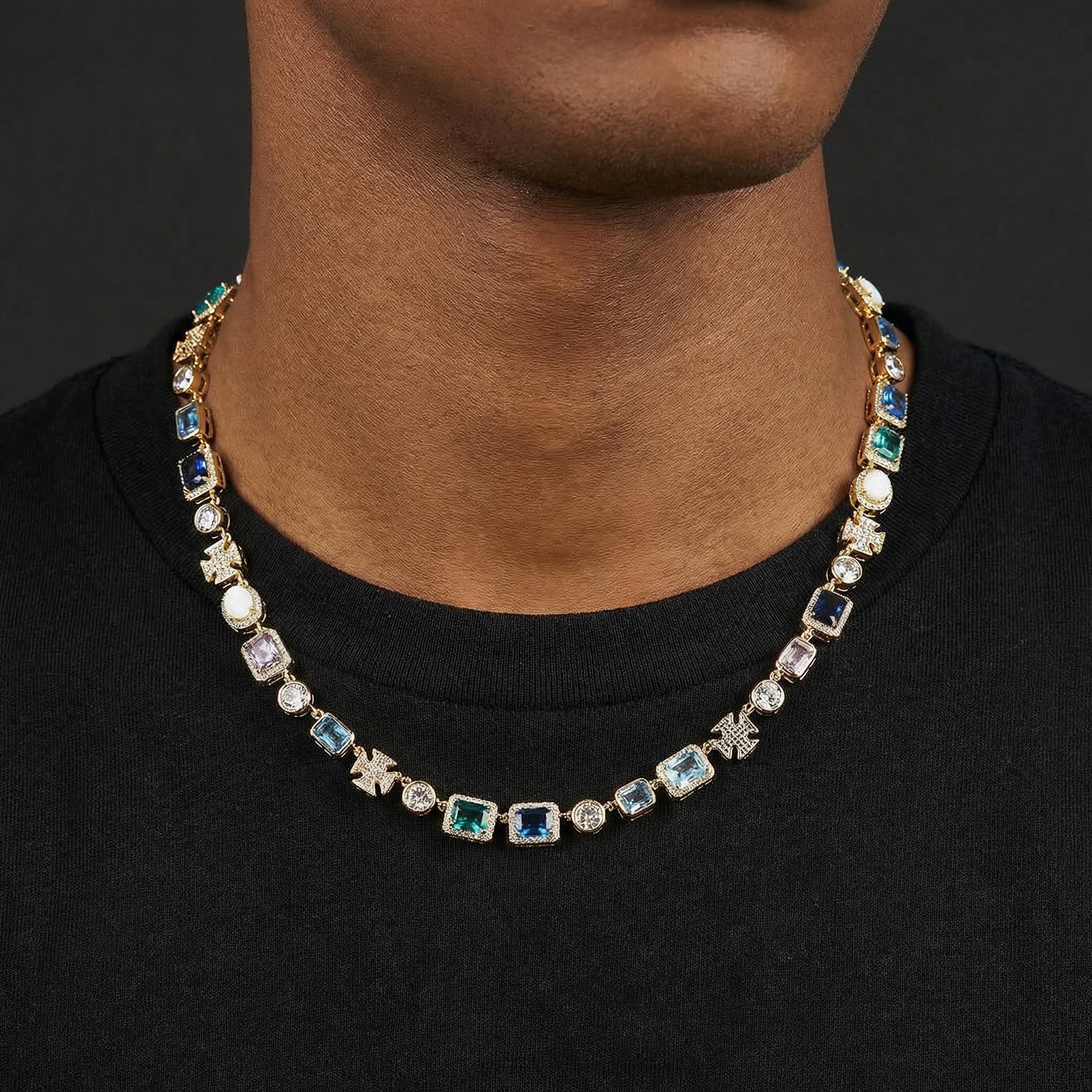 Iced Out 10mm Multicolored Gemstones Chain