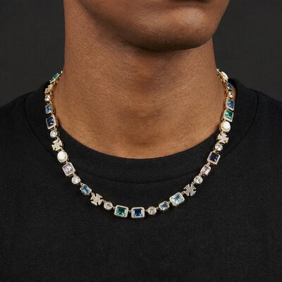 Iced Out 10mm Multicolored Gemstones Chain