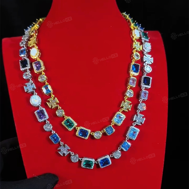 Iced Out 10mm Multicolored Gemstones Chain