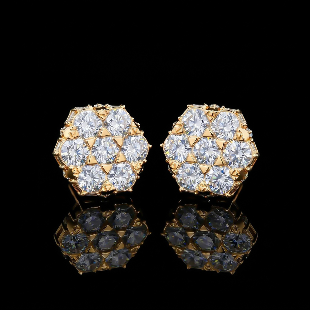 Iced Out Princess & Round Cut Cluster Earrings Iced Out Princess & Round Cut Cluster Earrings