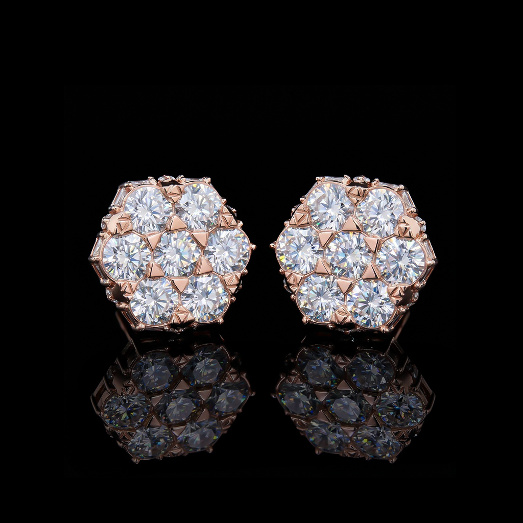 Iced Out Princess & Round Cut Cluster Earrings Iced Out Princess & Round Cut Cluster Earrings